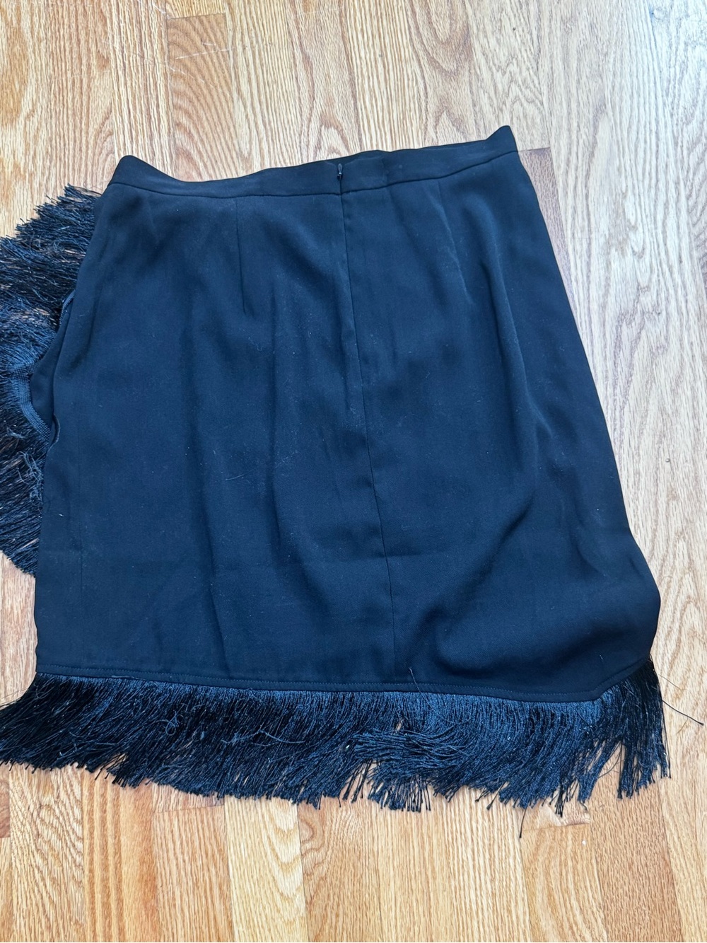Halston Heritage Black Fringe Wrap Mini Skirt with Floral Appliqué - Picture 3 of 4